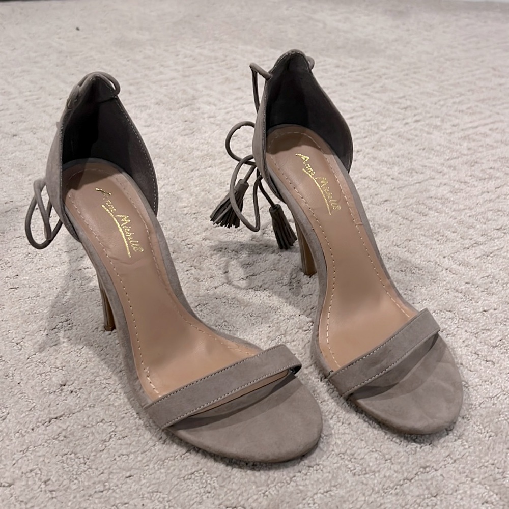 Nude tie up heels